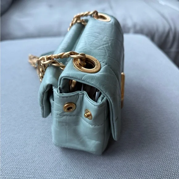 Songmont Light Blue Quilted Crossbody Bag with Gold Accent - Picture 4 of 5